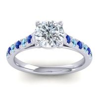 Lab Diamond Ring In Palladium With Blue Sapphire And Aquamarine Valimat Round Classic Ring