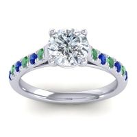 Lab Diamond Ring In Palladium With Emerald And Blue Sapphire Valimat Round Classic Ring