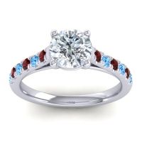 Lab Diamond Ring In Palladium With Garnet And Swiss Blue Topaz Valimat Round Classic Ring