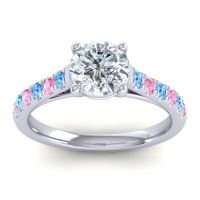 Lab Diamond Ring In Platinum With Swiss Blue Topaz And Pink Tourmaline Valimat Round Classic Ring