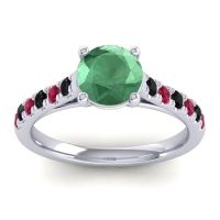 Lab Emerald Ring In Platinum With Black Onyx And Ruby Valimat Round Classic Ring