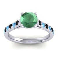 Lab Emerald Ring In 14k White Gold With Black Onyx And Swiss Blue Topaz Valimat Round Classic Ring