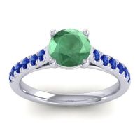 Lab Emerald Ring In 14k White Gold With Blue Sapphire Valimat Round Classic Ring