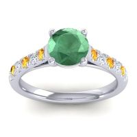 Lab Emerald Ring In 14k White Gold With Citrine And Lab Diamond Valimat Round Classic Ring