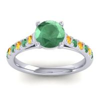Lab Emerald Ring In Platinum With Citrine And Emerald Valimat Round Classic Ring