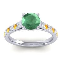 Lab Emerald Ring In 14k White Gold With Lab Diamond And Citrine Valimat Round Classic Ring