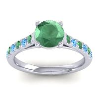 Lab Emerald Ring In 18k White Gold With Emerald And Swiss Blue Topaz Valimat Round Classic Ring
