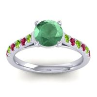 Lab Emerald Ring In Palladium With Peridot And Ruby Valimat Round Classic Ring
