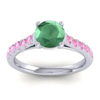 Lab Emerald Ring In 14k White Gold With Pink Tourmaline Valimat Round Classic Ring