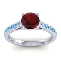 Garnet Ring In Platinum With Aquamarine And Swiss Blue Topaz Valimat Round Classic Ring