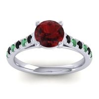 Garnet Ring In Palladium With Black Onyx And Emerald Valimat Round Classic Ring