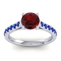 Garnet Ring In Platinum With Blue Sapphire Valimat Round Classic Ring