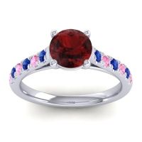 Garnet Ring In Platinum With Blue Sapphire And Pink Tourmaline Valimat Round Classic Ring
