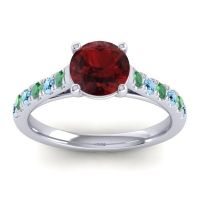 Garnet Ring In Palladium With Emerald And Aquamarine Valimat Round Classic Ring