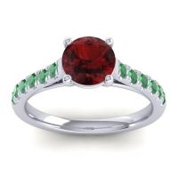 Garnet Ring In 14k White Gold With Emerald Valimat Round Classic Ring