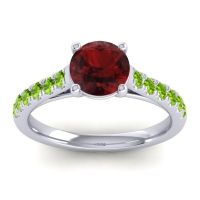 Garnet Ring In Platinum With Peridot Valimat Round Classic Ring