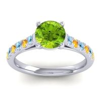 Peridot Ring In Palladium With Aquamarine And Citrine Valimat Round Classic Ring