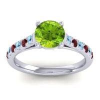Peridot Ring In Palladium With Aquamarine And Garnet Valimat Round Classic Ring