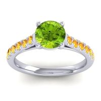 Peridot Ring In Palladium With Citrine Valimat Round Classic Ring