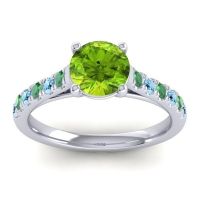 Peridot Ring In 14k White Gold With Emerald And Aquamarine Valimat Round Classic Ring