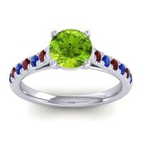 Peridot Ring In Palladium With Garnet And Blue Sapphire Valimat Round Classic Ring
