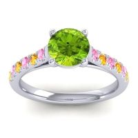 Peridot Ring In Platinum With Pink Tourmaline And Citrine Valimat Round Classic Ring