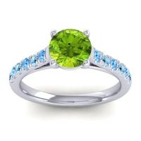 Peridot Ring In Platinum With Swiss Blue Topaz And Aquamarine Valimat Round Classic Ring