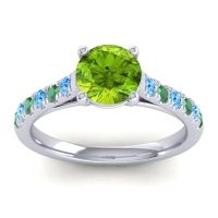 Peridot Ring In Platinum With Swiss Blue Topaz And Emerald Valimat Round Classic Ring