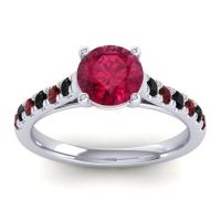 Lab Ruby Ring In Palladium With Black Onyx And Garnet Valimat Round Classic Ring