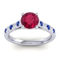 Lab Ruby Ring In 14k White Gold With Blue Sapphire And Lab Diamond Valimat Round Classic Ring