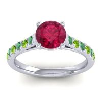 Lab Ruby Ring In 14k White Gold With Emerald And Peridot Valimat Round Classic Ring