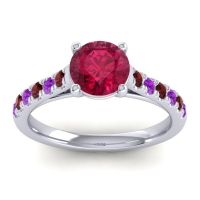 Lab Ruby Ring In 14k White Gold With Garnet And Amethyst Valimat Round Classic Ring