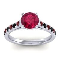 Lab Ruby Ring In Palladium With Garnet And Black Onyx Valimat Round Classic Ring