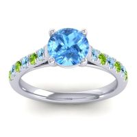 Swiss Blue Topaz Ring In Platinum With Aquamarine And Peridot Valimat Round Classic Ring