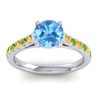 Swiss Blue Topaz Ring In Platinum With Citrine And Peridot Valimat Round Classic Ring