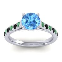 Swiss Blue Topaz Ring In 18k White Gold With Emerald And Black Onyx Valimat Round Classic Ring