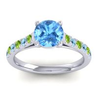 Swiss Blue Topaz Ring In Platinum With Peridot And Aquamarine Valimat Round Classic Ring