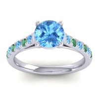 Swiss Blue Topaz Ring In Palladium With Emerald Valimat Round Classic Ring