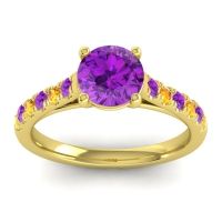 Amethyst Ring In 18k Yellow Gold With Citrine Valimat Round Classic Ring