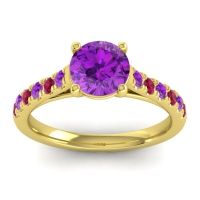 Amethyst Ring In 18k Yellow Gold With Ruby Valimat Round Classic Ring
