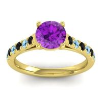 Amethyst Ring In 18k Yellow Gold With Black Onyx And Aquamarine Valimat Round Classic Ring