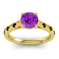 Amethyst Ring In 18k Yellow Gold With Citrine And Black Onyx Valimat Round Classic Ring