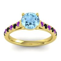 Aquamarine Ring In 14k Yellow Gold With Amethyst And Black Onyx Valimat Round Classic Ring