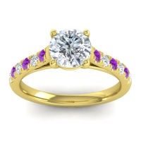Lab Diamond Ring In 18k Yellow Gold With Amethyst Valimat Round Classic Ring
