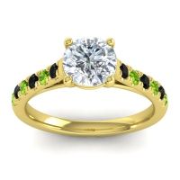 Lab Diamond Ring In 18k Yellow Gold With Black Onyx And Peridot Valimat Round Classic Ring