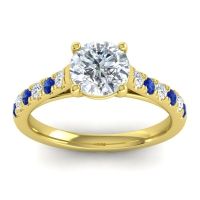 Lab Diamond Ring In 18k Yellow Gold With Blue Sapphire Valimat Round Classic Ring