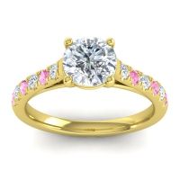 Lab Diamond Ring In 14k Yellow Gold With Diamond And Pink Tourmaline Valimat Round Classic Ring