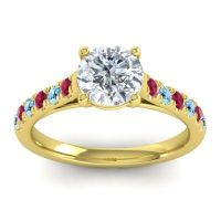 Lab Diamond Ring In 14k Yellow Gold With Ruby And Aquamarine Valimat Round Classic Ring