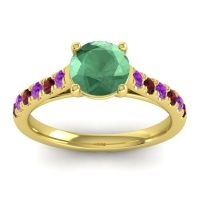 Lab Emerald Ring In 14k Yellow Gold With Amethyst And Garnet Valimat Round Classic Ring