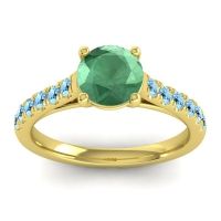 Lab Emerald Ring In 18k Yellow Gold With Aquamarine Valimat Round Classic Ring
